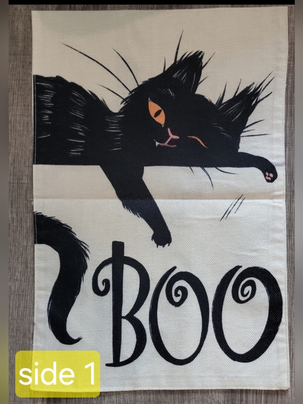 Decorative Black Cat 'Boo' Garden Flag - Black and Cream -HALLOWEEN CAT - Picture 1 of 4
